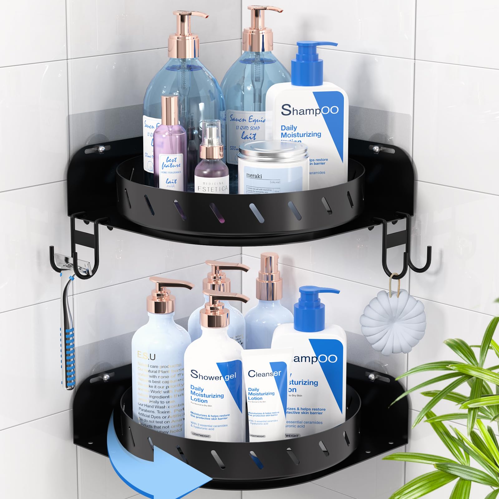 Amazon.com: 360°Rotating Corner Shower Caddy Shelf With 6 Hooks