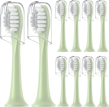 10 Pack Replacement Toothbrush Heads Compatible with Suri Sonic Electric Toothbrush 1.0 & 2.0 - Individually Wrapped Electric Brush Refills for Sensitive Teeth, Medium-Soft, Green