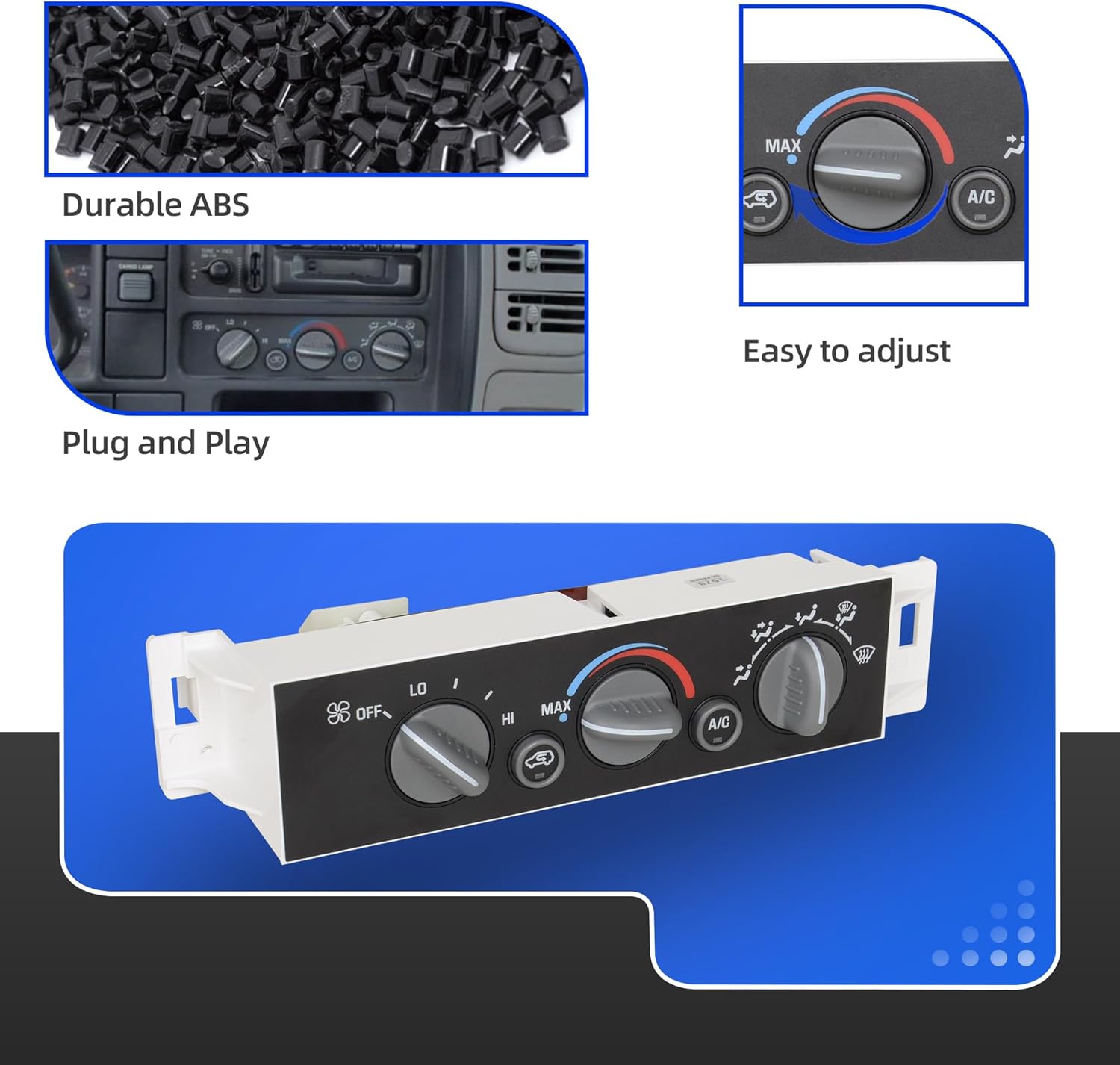 Climate Control Module 599-007 A/C Control Panel Compatible with Chevy GMC C1500 C2500 C3500 K1500 K2500 K3500 Suburban Tahoe Yukon 1996-2000, Escalade Replace OE 9378815 16238895