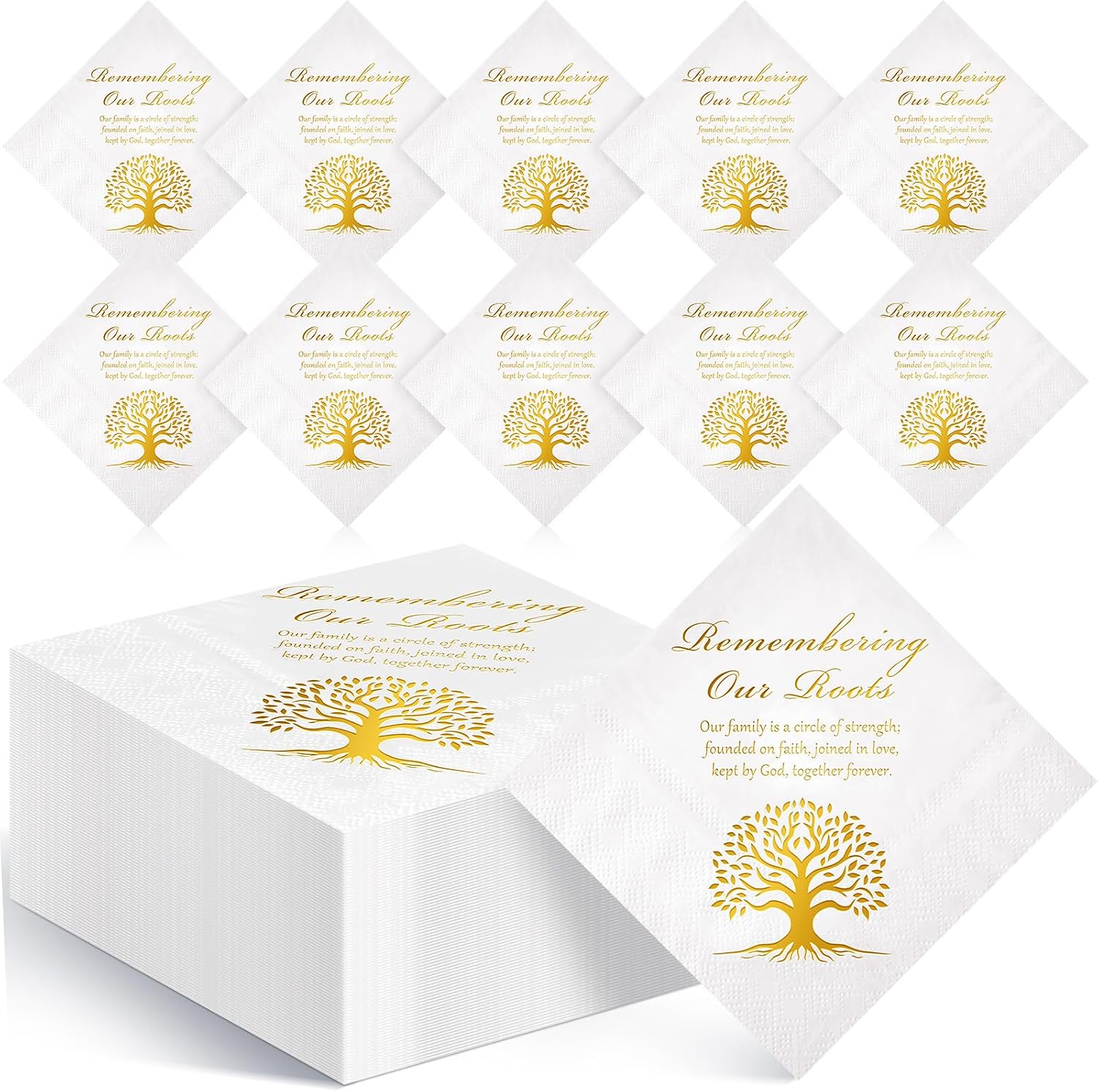 Qinyoung 100 Pcs Family Reunion Favors 3 Ply Family Tree Napkins Bulk Disposable Family Reunion Cocktail Napkins for Home Gathering Party Supplies