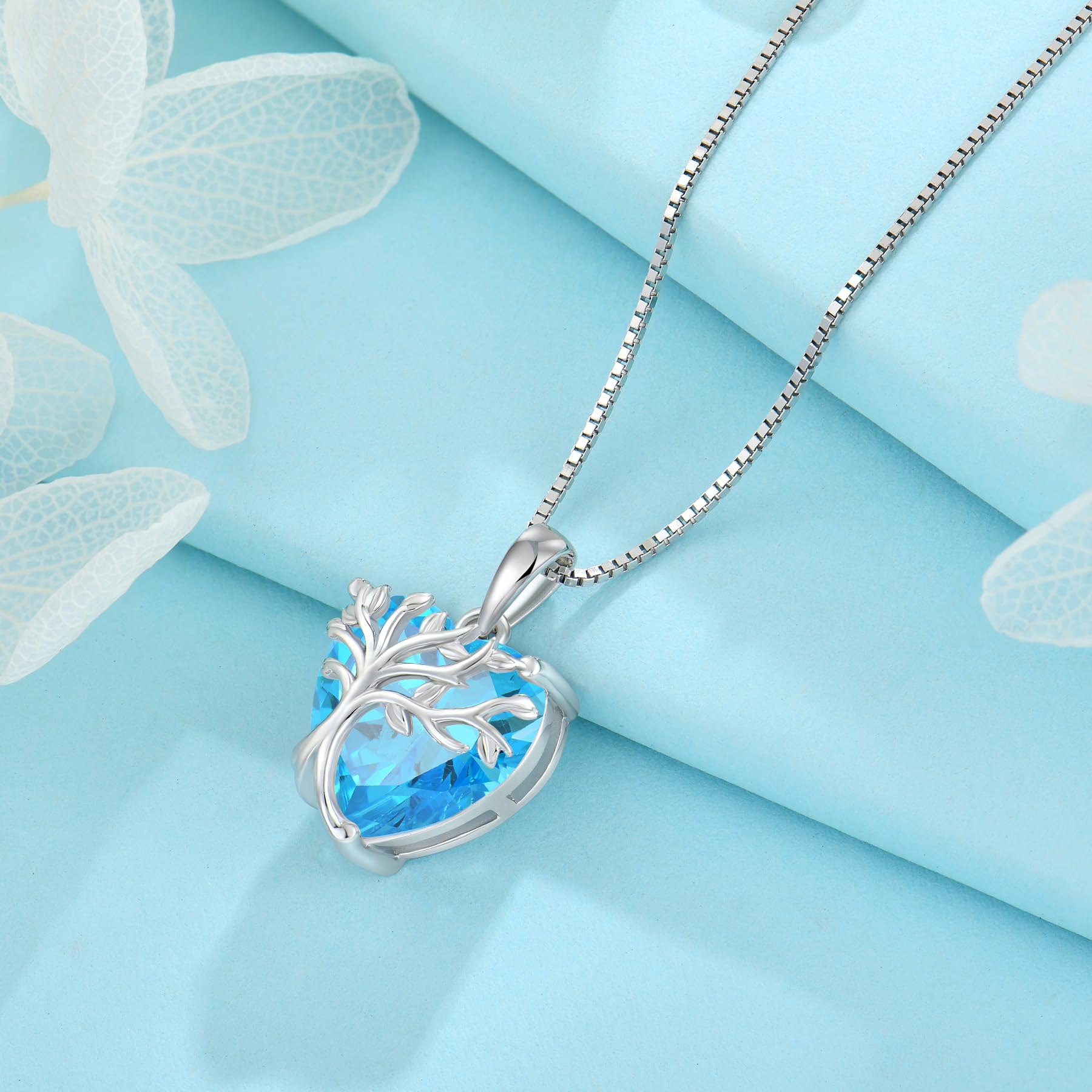 FJ Collana Albero della Vita Argento Sterling 925 Collana Cuore Ciondolo Pietre Portafortuna Gioielli per Donna