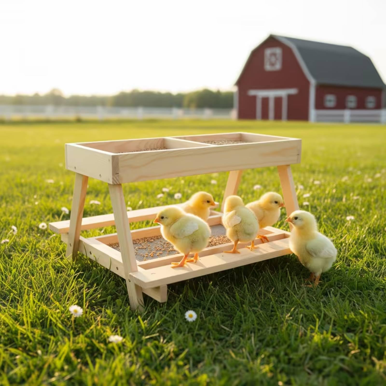 MagiDeal Comedero para Aves de Corral Comedero Gallinas Alimentador Pollos Estación de Alimentación Soporte Fijo de Madera y Integración en Entorno Rural Adecuado para de Patio Gallineros Granjas