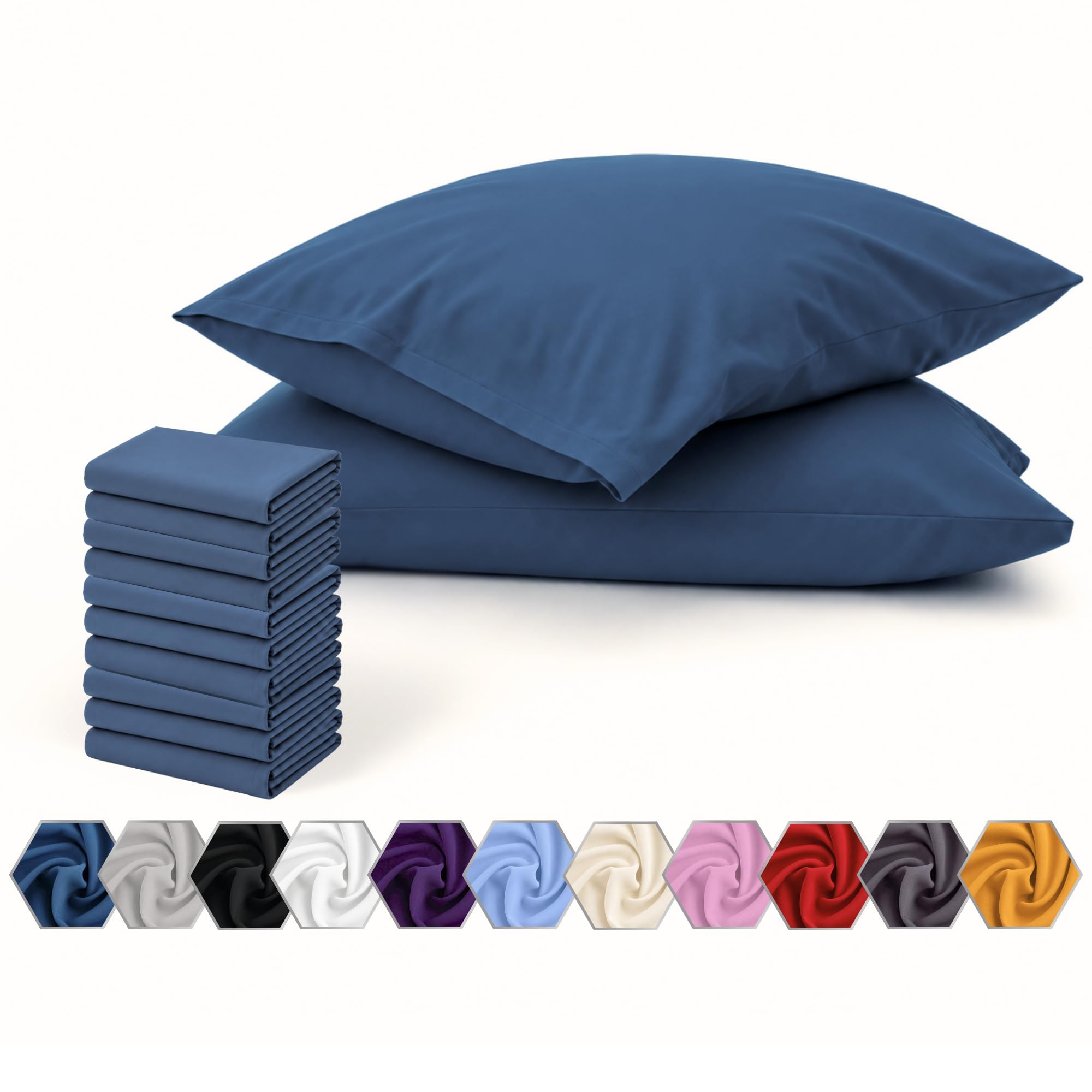 Pillow Cases 10 Pack Navy Blue | 100% Microfibre Plain Pillow Cover - UK-Standard Size Pillowcases 50x75cm - Wrinkle Free Soft Cozy, Breathable Pillow Case & Envelope Closure (Pack of 10, Navy Blue)
