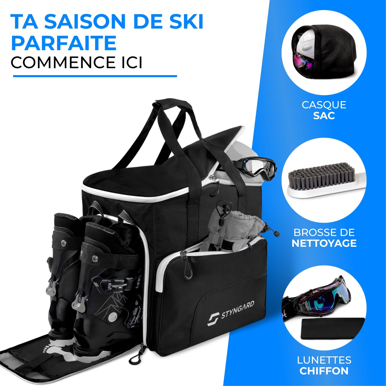 STYNGARD Housse Chaussures de Ski 54 L Sac à Chaussures Ski Compartiment Casque Bottes modèle Sölden Noir-Rose