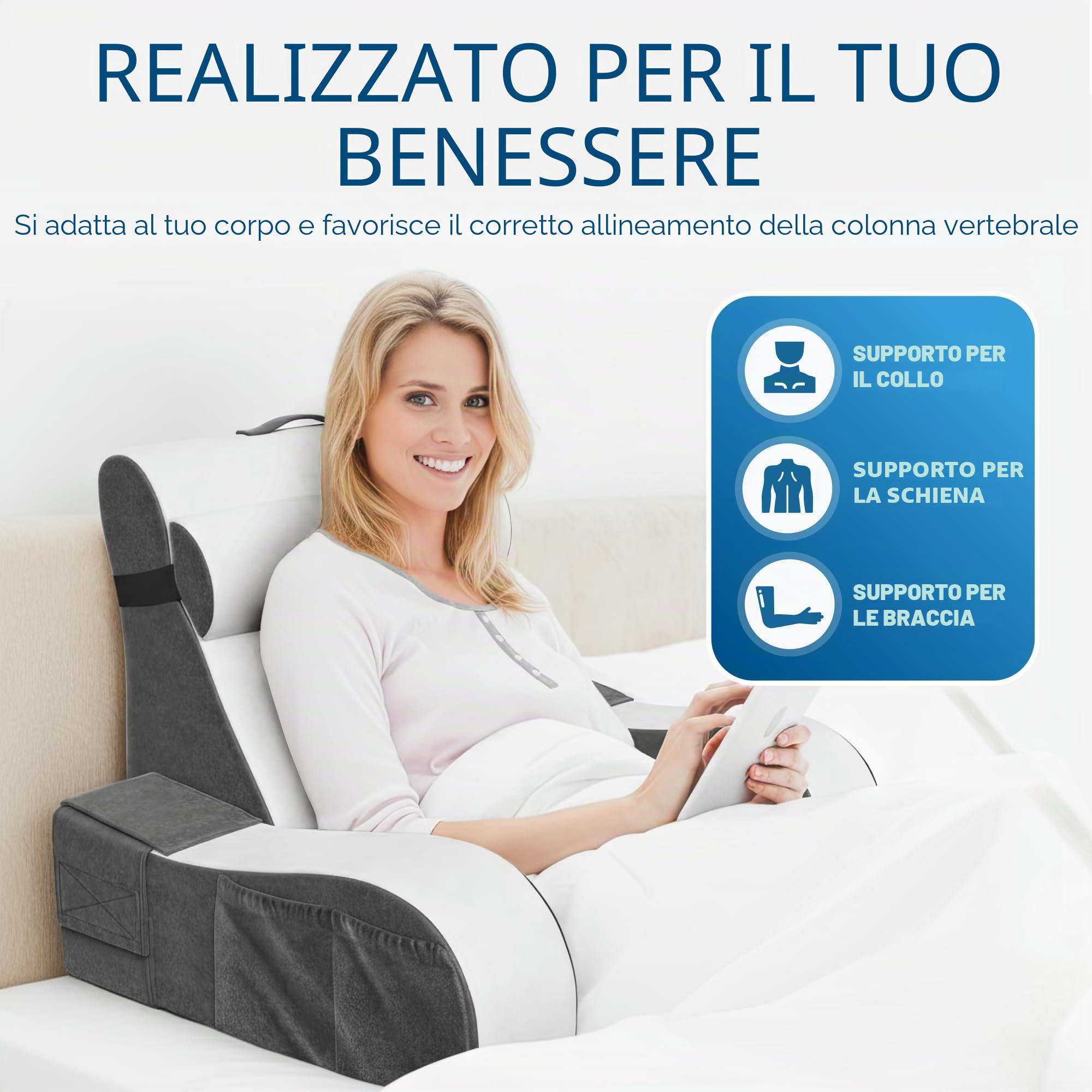 Kolbs - Cuscino da lettura, supporto completo per il comfort, in schiuma solida, cuscino per la schiena, per letto, seduti, TV, libri, videogiochi, per letto, schienale, letto, sedia con braccioli