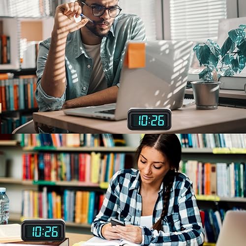 Miniatura 6 de Reloj despertador, reloj despertador digital para dormitorios, reloj a pilas, 3 brillo ajustable, pantalla LED de 1.2 pulgadas, 1224 horas,