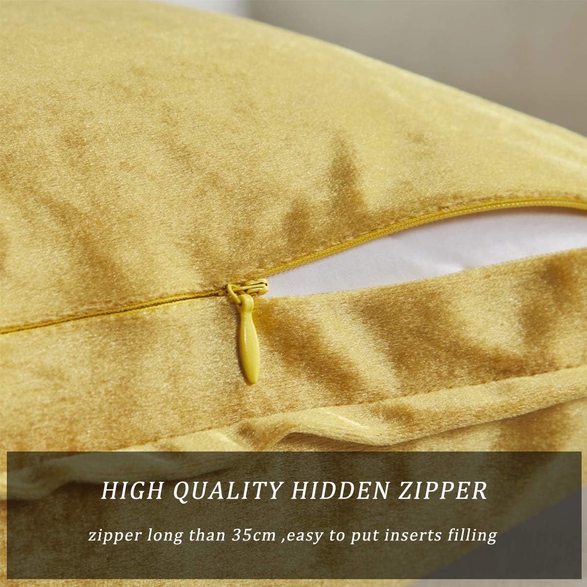 GIGIZAZA Yellow Velvet Decorative Throw Pillow Covers 18x18 Inch Pack of 2 image 3