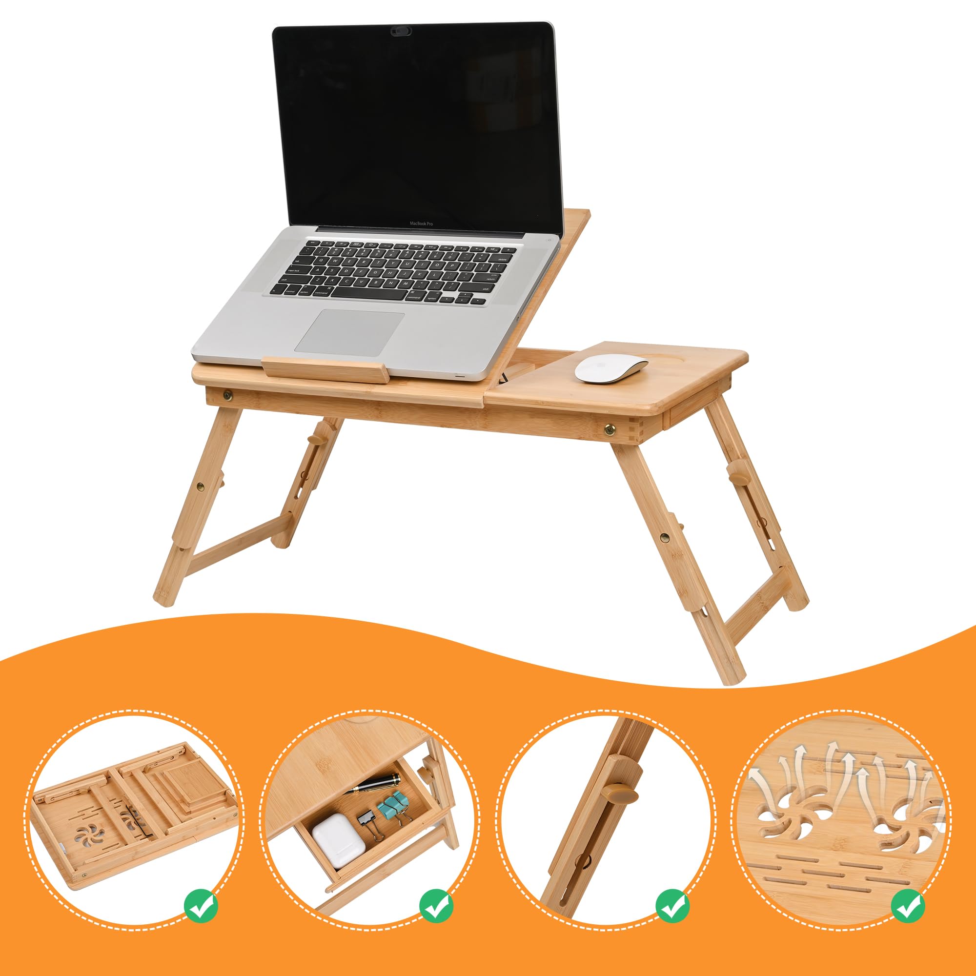 ML-Design laptoptafel voor bed/bank, zwart, hout, in hoogte