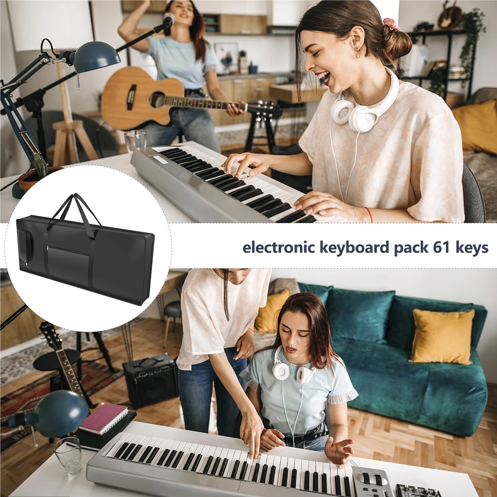 Custodia Per Tastiera Custodia imbottita for tastiera a 61 tasti con manico e tracolla regolabile Custodia for pianoforte elettrico portatile con tasche