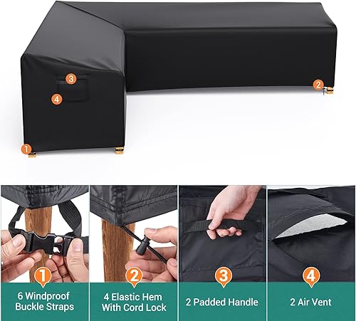 Miniatura 3 de Mrrihand Funda de sofá seccional en forma de L para patio, cubierta seccional impermeable, funda para muebles de jardín de alta resistencia con