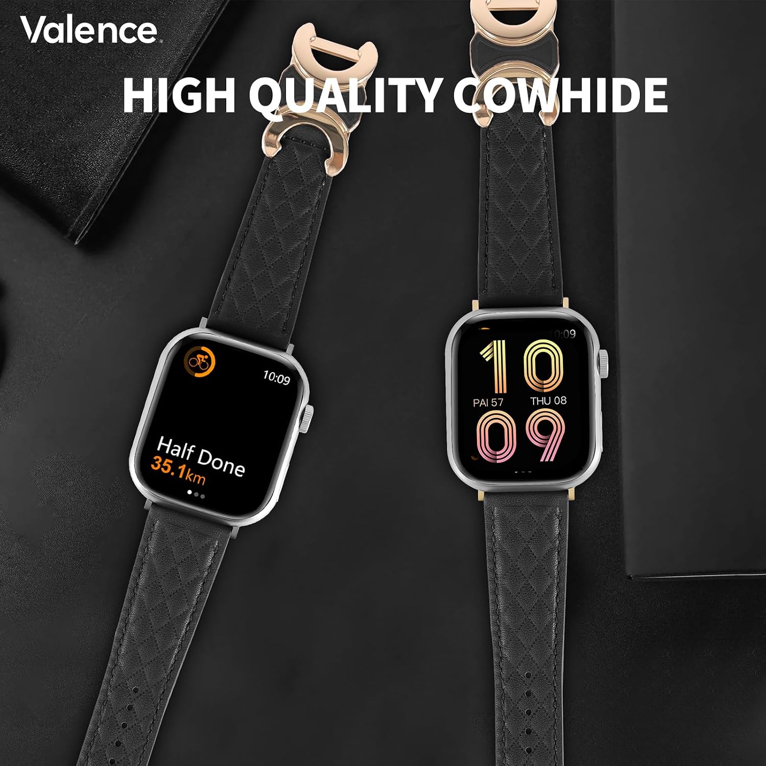 VALENCE Apple Watch Band for Women Men, Genuine Leather Strap - Soft, Breathable, Quick Release, Compatible with 38/40/41/42/44/45/49mm Series 11/10/9/8/7/6/5/4/3/2/1 SE 3/2/1 & Ultra1/2/3 Models