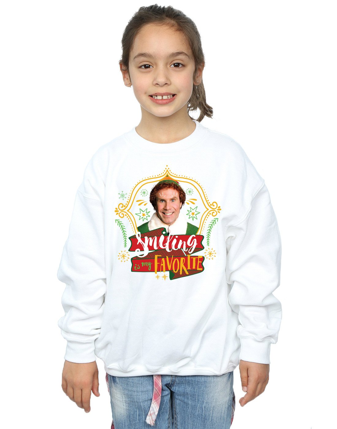 Elf Girls Buddy Smiling Sweatshirt 9-11 Years White
