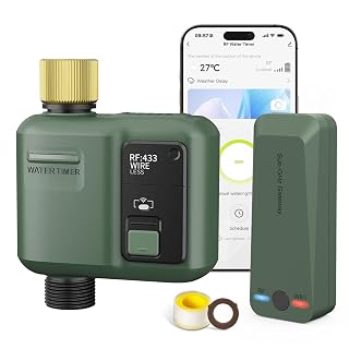 WiFi Water Timer for Garden Hose, Smart Sprinkler Controller with 984ft RF Range, Smart Lawn Watering System Irrigation Timer, APP/Voice Control, Rain Delay, Manual Irrigation (Brass Inlet) - Amazon product rated Grade B
