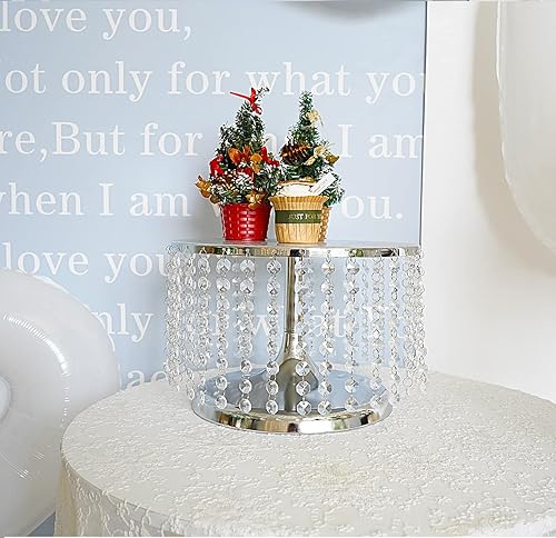 Miniatura 41 de Soporte redondo de metal para tartas con colgantes y cuentas de cristal, 12 pulgadas, soporte de decoración de pasteles dorado para mesa de postres