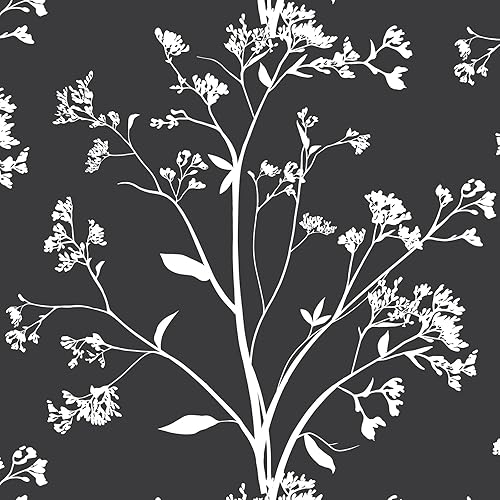 Hopepak Papel tapiz floral para despegar y pegar, papel tapiz de 17.3 x 394 pulgadas, papel de contacto floral gris y blanco, bohemio, autoadhesivo,