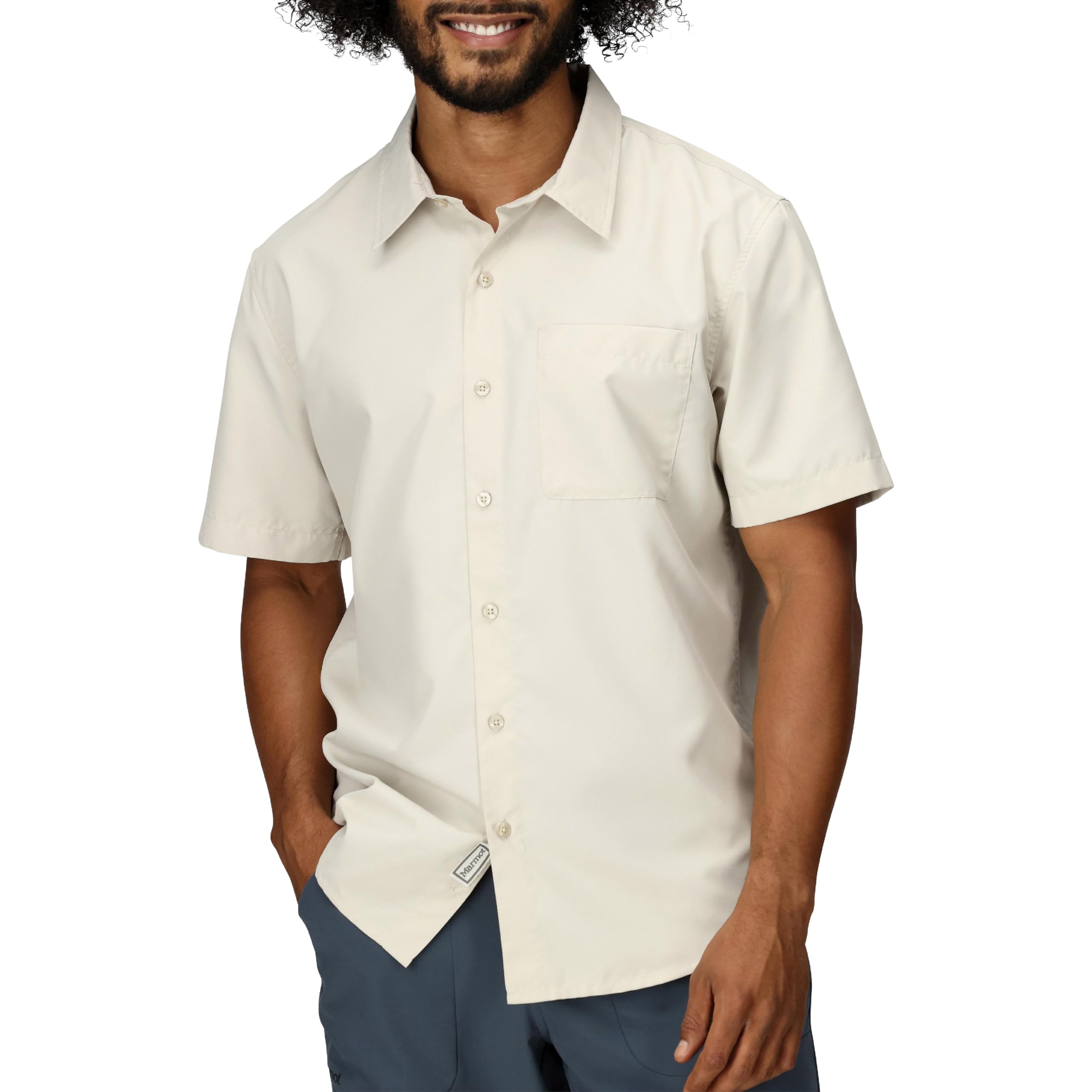 MARMOT Men's Airexchange UPF 40 Short Sleeve Shirt, Birch Bark, Large