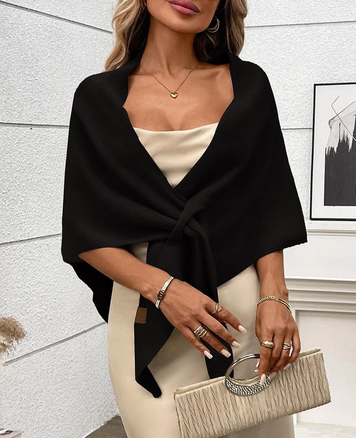 Women's Pashmina Shawl Wraps for Evening Dresses Wedding Bridal Open Front Poncho Cape Soft Large Scarf - Image 3