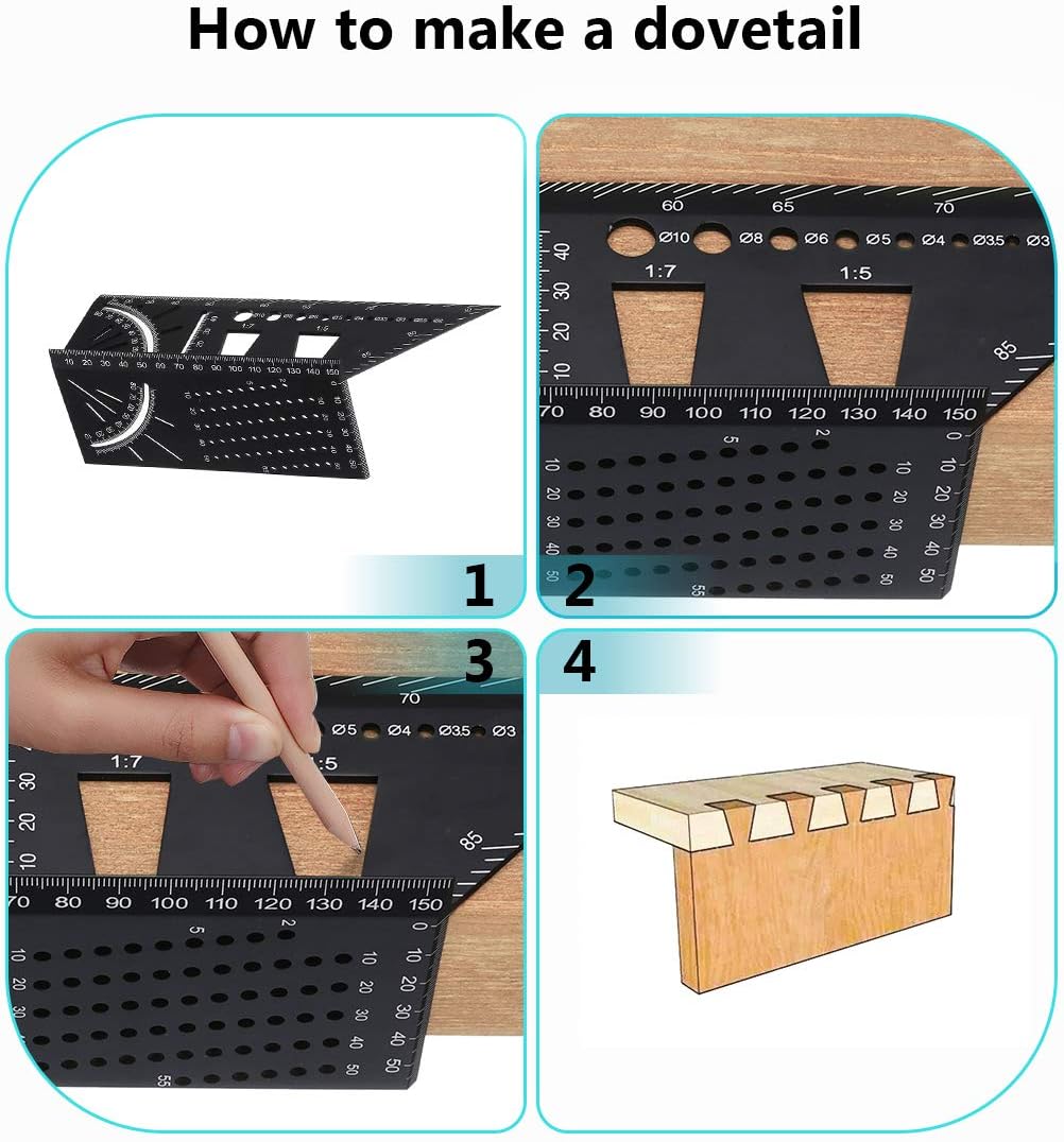 GEMITTO 3D Woodworking Carpenter Square Ruler, Mitre Angle Measuring Template Tools Measure Professional Sturdy Aluminum Alloy Metal Gauge for Engineers Carpenters Men Dad Father(Metric System)