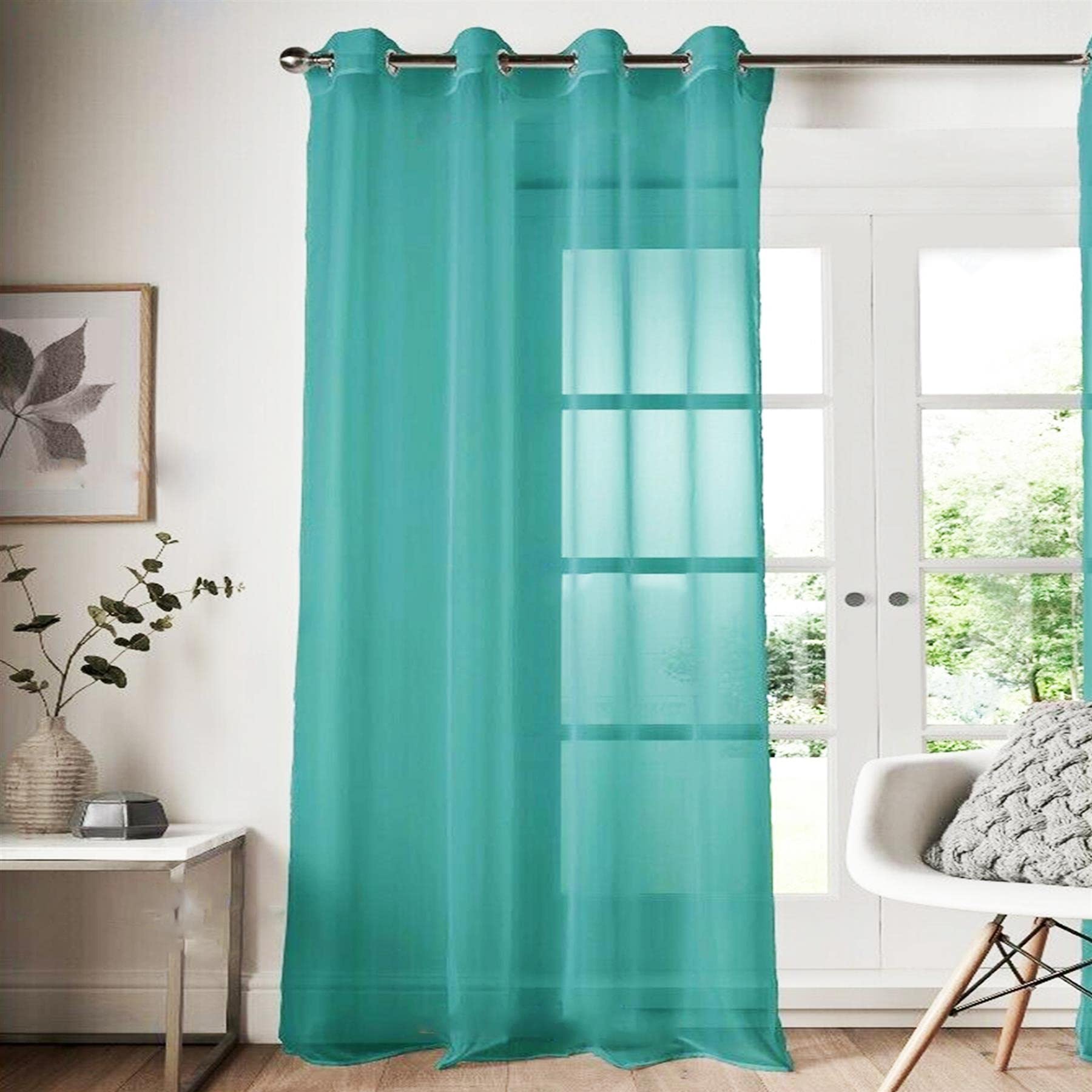 Roseley Eyelet Voile Curtain 1 Panel Mesh Light Living Room Patio Door Drape Nursery Sheer Organza Net Curtain Semi Transparent [Teal, W:58'' x D:36'']