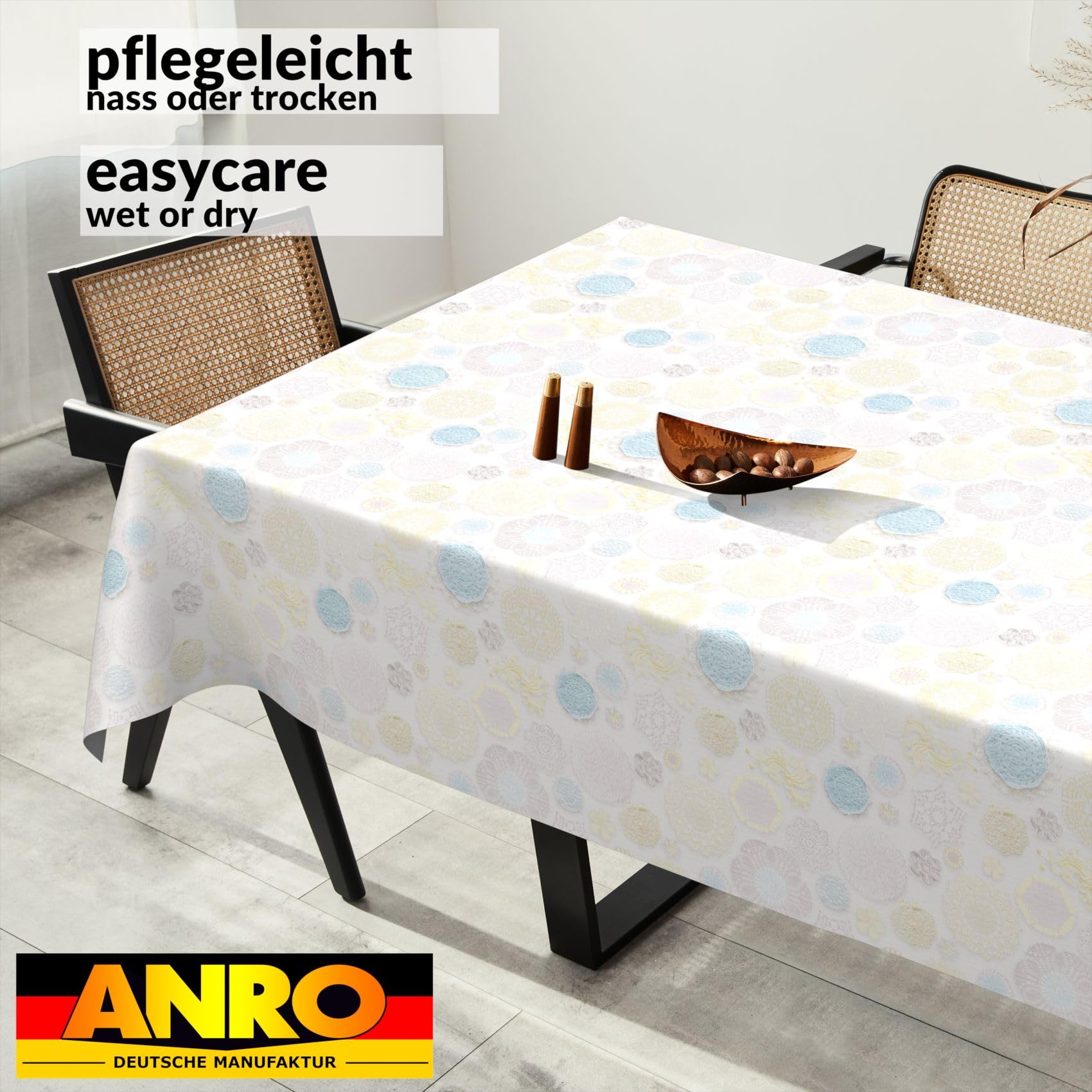 ANRO Oilcloth Tablecloth, Washable, Oilcloth, Garden Tablecloth, Outdoor, Indoor, 200 x 140 cm, Cut Edge Lace - Image 4