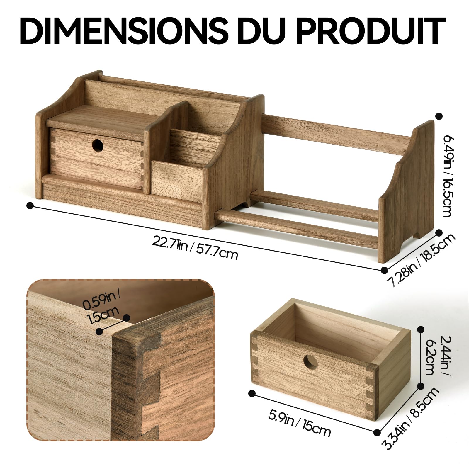 KIRIGEN Organisateur de Bureau en Bois, étagère de Bureau à tiroir, Brun
