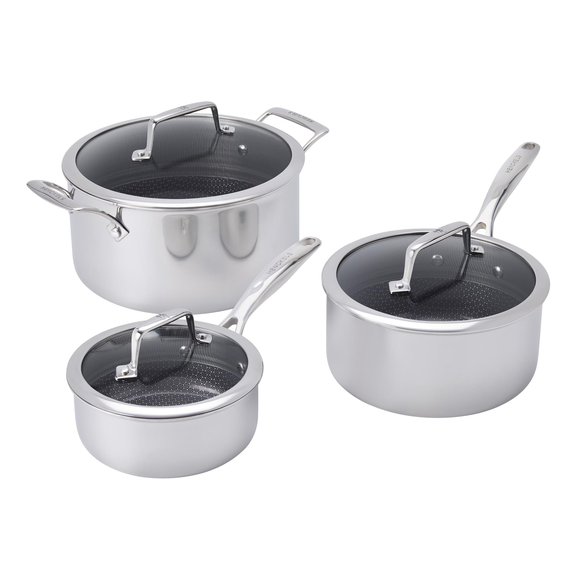 Henckels Paradigm Stainless Steel 6 pc Cookware Set, Tri-Ply Ceramic Nonstick Cookware with Dutch Oven, Non Toxic Induction Cookware Set, Metal-Utensil & Dishwasher Safe