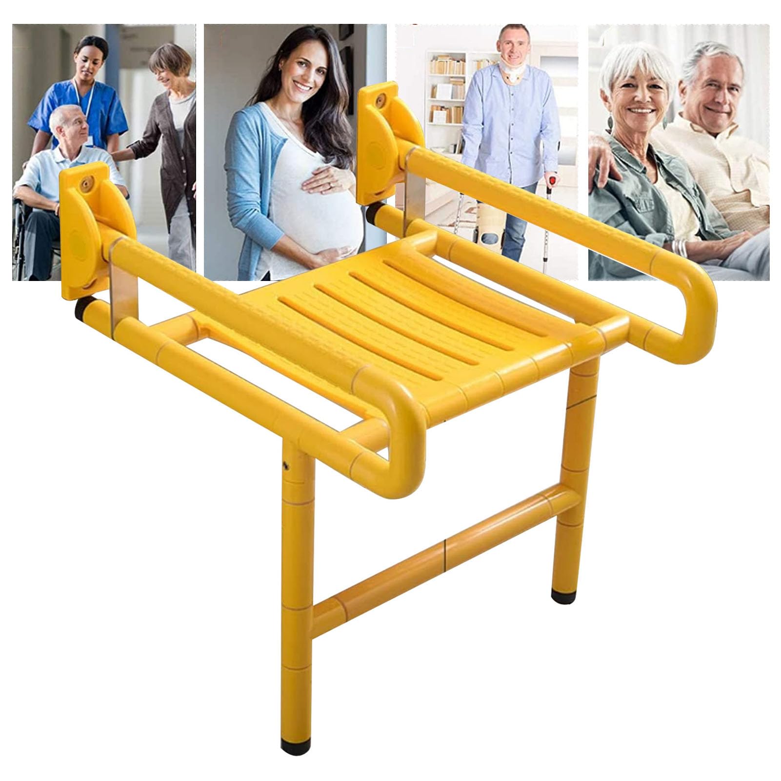 Banco de ducha, taburete plegable de pared, asiento de ducha abatible, sillas de ducha plegables de pared para ducha interior, acero inoxidable para personas mayores y discapacitadas (color: amaril