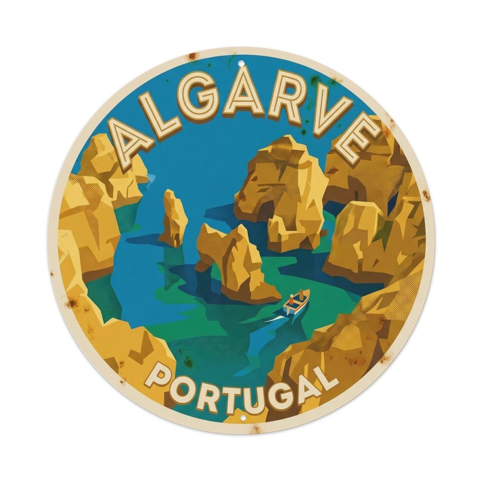 Olyhtr 8X8inch Classic Style Portugal Travel Algarve Benagil Caves Metal Tin Sign