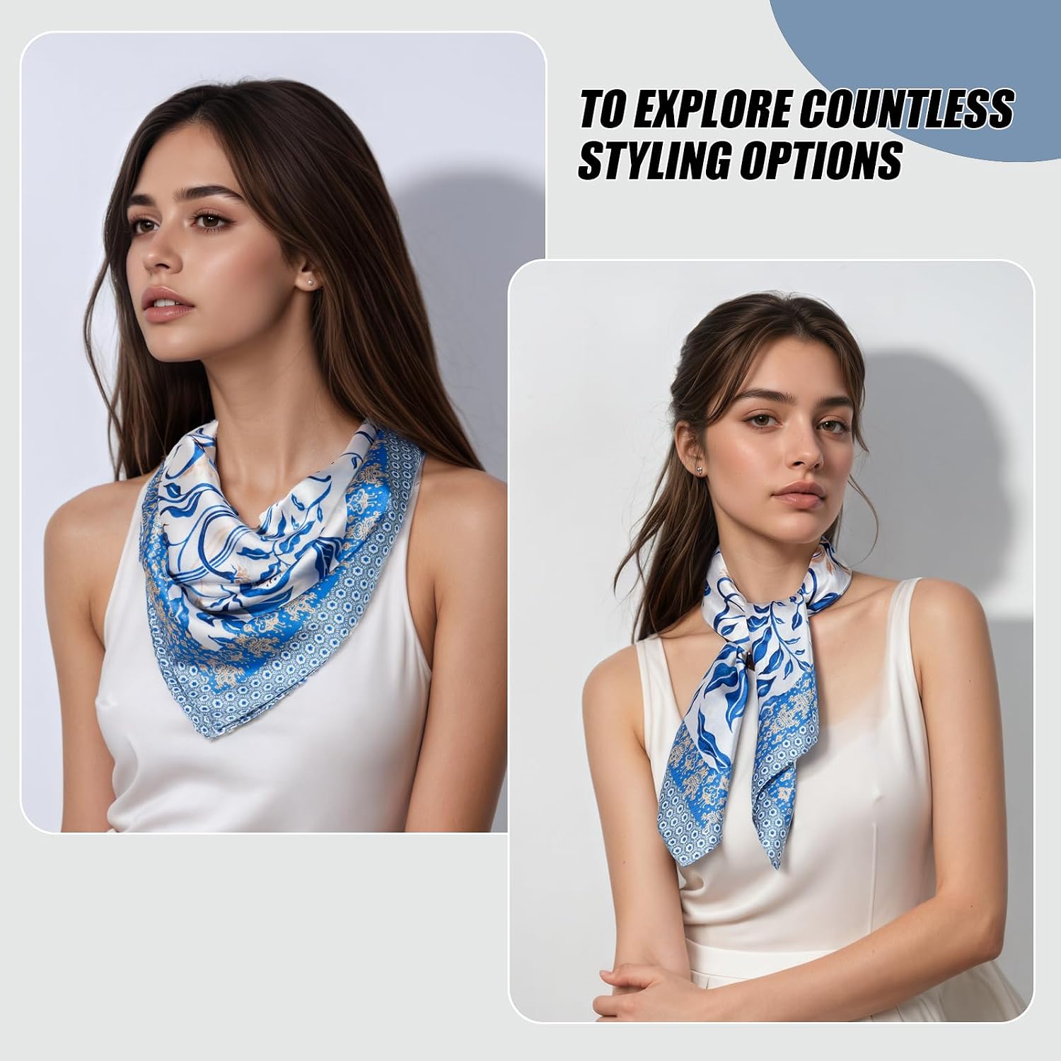 Seawhisper Premium Printed Satin Silk-Like Neck Scarf for Women Square 26" image 2