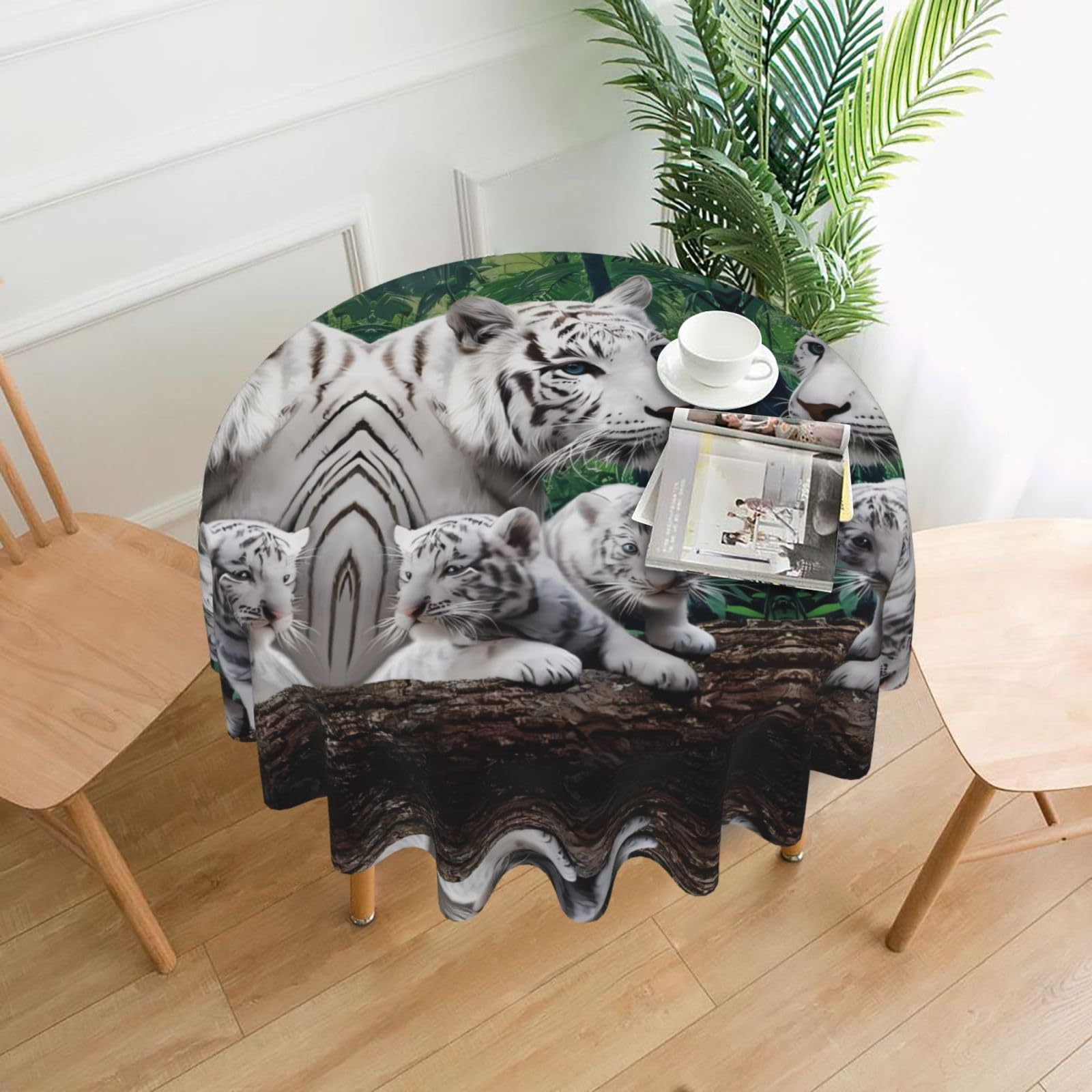 WHJSSF Tiger Prints Round Decorative Tablecloth 60in - Elevate Your Dining Experience with a Stylish & Protective Table Throw