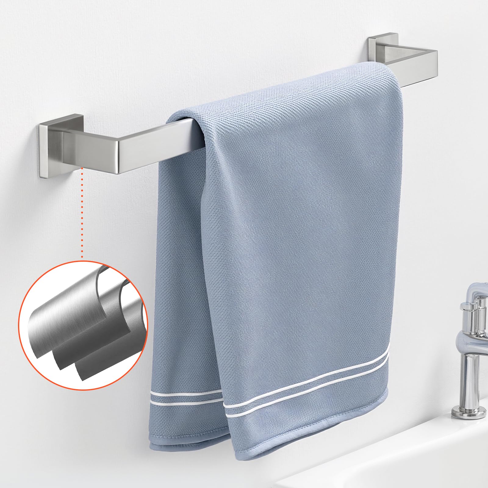 VEVOR Juego de Accesorios de Baño, Acero Inoxidable 304, con Toallero y Toallero Anillo Cuadrado, 2 Ganchos y Portarrollos de Papel Higiénico, para Baño, en Pared, 598 x 50 x 80 mm, Plata, 5 uds