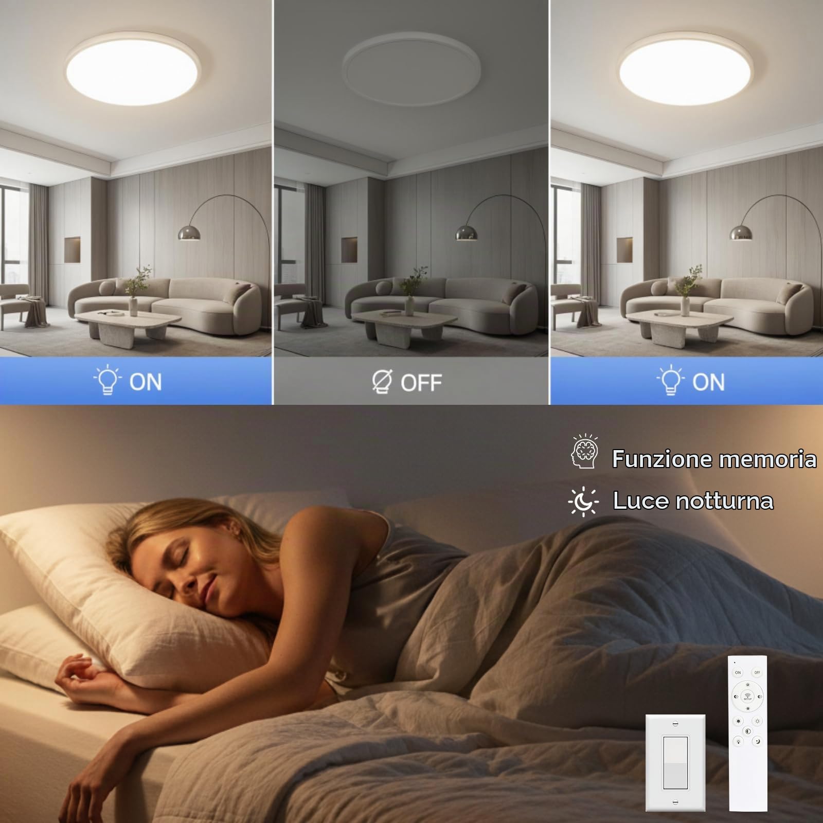 EASY EAGLE Plafoniera LED Soffitto Dimmerabile 3000K-6500K, 60CM 60W Bianco | Rotondo Lampada con Telecomando, Lampadario LED Moderna per Soggiorno, Camera da letto, Cucina, Bagno, Ufficio