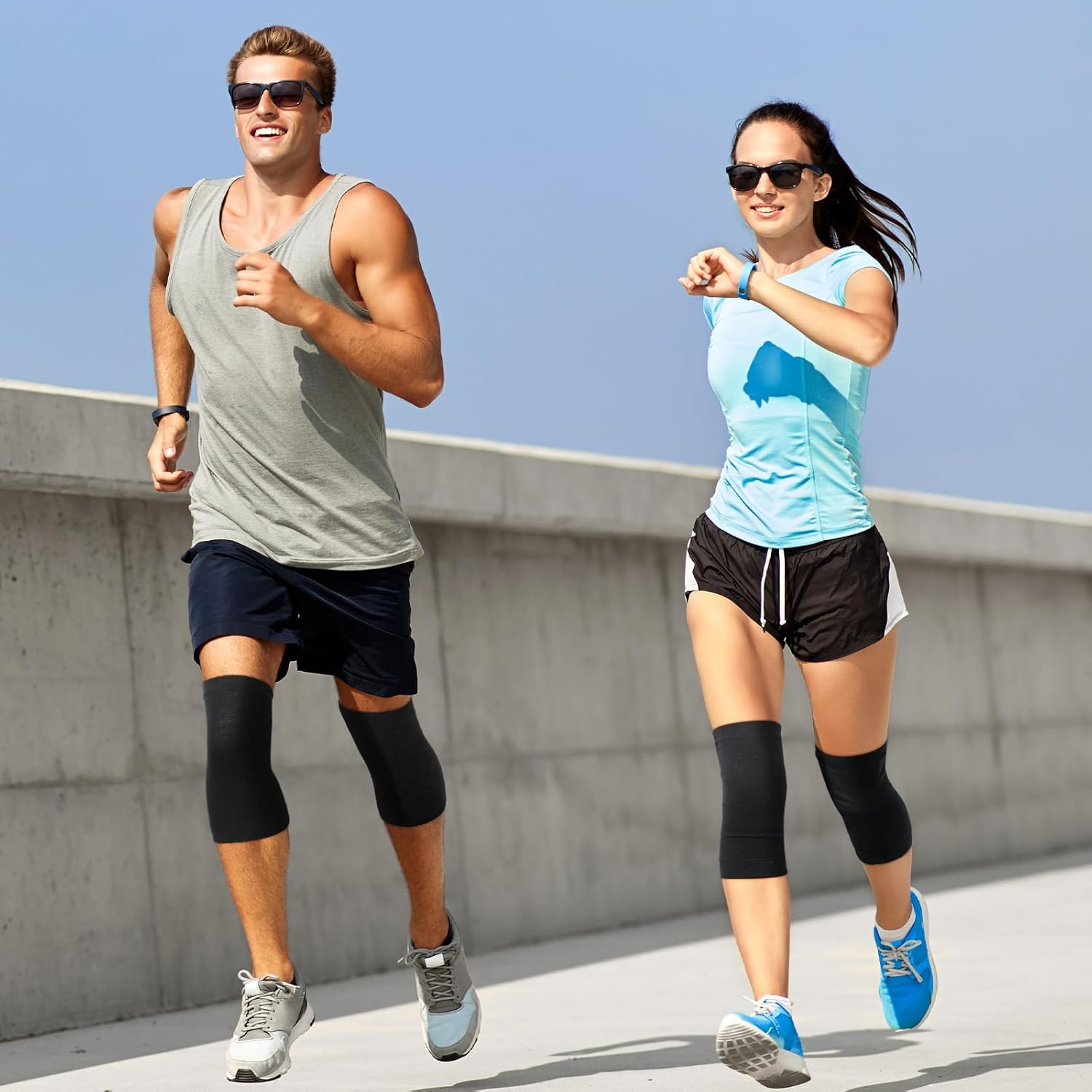 Geyoga 4 Pairs Knee Warmers for Women Men Breathable Leg Warmers Knee Brace Pad Leg Compression Sleeve for Cycling Running(Black,Medium) - Image 2