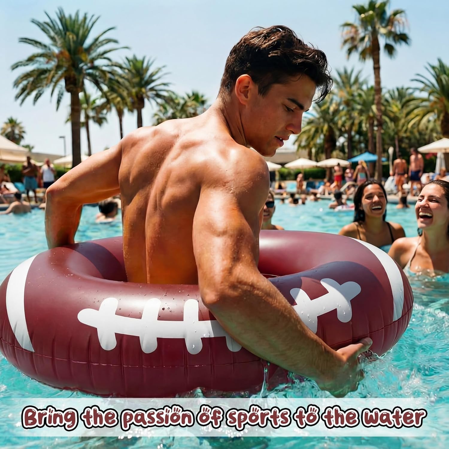ShinyRelief 4 Pcs Baseball Soccer Basketball Football Sport Inflatable Pool Ring 42.5 inch Float Adult Size Inflatable Floats Swimming Pool Tubes for Summer Lake Beach Sport Party