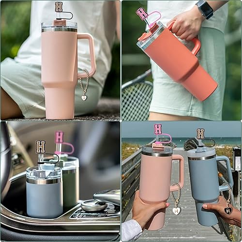 Miniatura 7 de Stanley - Accesorios para tazas, 2 fundas de popote con letras Stanley con 2 dijes de letras para taza Stanley de 30 y 40 onzas, adorno de pajita