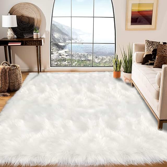 Latepis Area Rugs 6x9 Faux Fur Sheepskin Rug for Living Room, Fluffy Was...