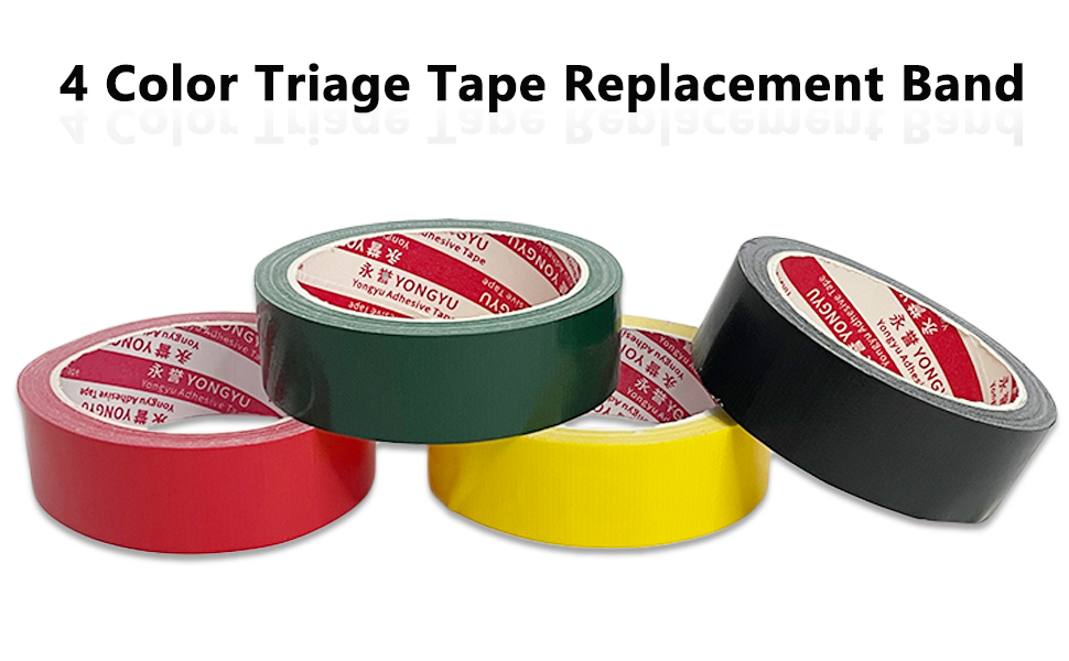 Image of Triage Tape Kits - 4 Color First Aid Replacement Band (Black:Deceased, Red:Immediate, Yellow:Delayed, Green:Minor), 33Ft