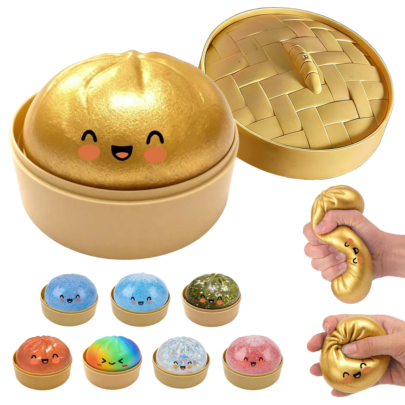 Glitter Dumpling Squishy, New Mystery Glitter Dumpling Squishies Box, Jumbo Squishy Toy with Steamer Box, Colorful Fidget Stress Balls, Soft Squeeze Decompression Dough Sensory Play Toy(Glitter White) — view 8