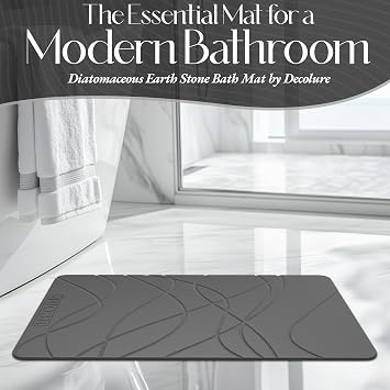 DECOLURE Stone Bath Mat, Quick Dry & Non-Slip Diatomaceous Earth Shower Mat for Bathroom, Luxurious & Easy to Clean Diatomite Stone Mat for Bathroom, Kitchen, High Density (Standard, Grey)