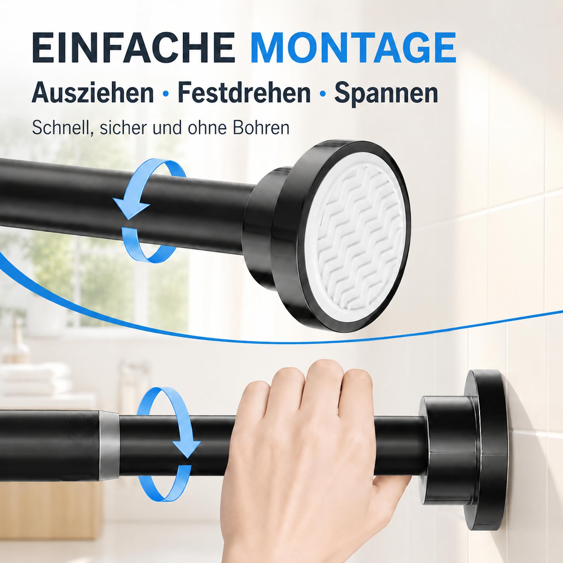 Onpira® Gardinenstange ausziehbar ohne Bohren – Teleskopstange in 5 Längen (40–240 cm) & 3 Farben – variable Teleskop-Stange für Fenster & Vorhänge, Edelstahl, Weiß oder Schwarz (125-240cm, Schwarz) Küche, Haushalt & Wohnen