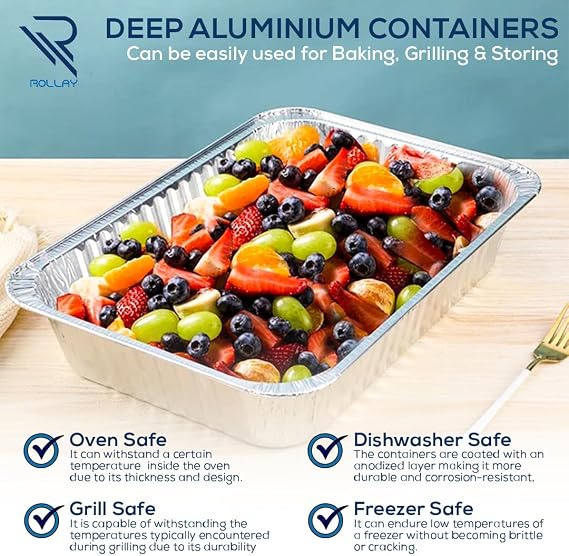 Rollay 10 Pack Aluminium Foil Trays Deep 3500ml (32x26x7cm) Tin Trays