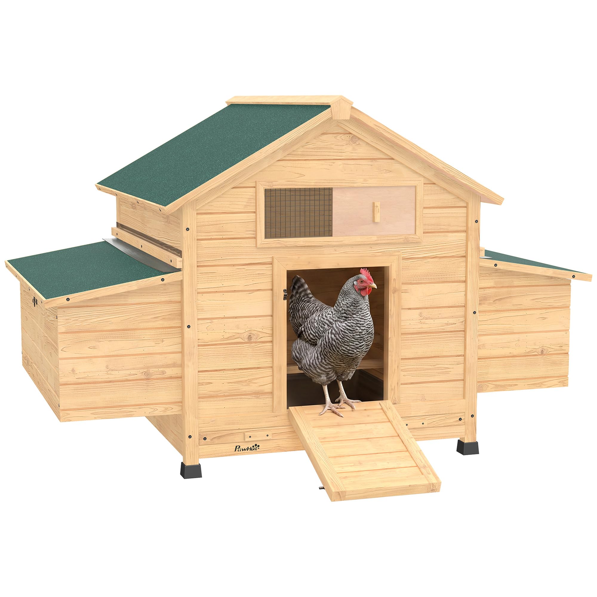 PawHut Gallinero de Madera para Exterior, Caseta para Gallinas con 2 Nidos, Bandeja Extraíble, Perchas, Techo Impermeable, Casa para 2-4 Gallinas y Conejos, 150x100x96,5 cm, Amarillo