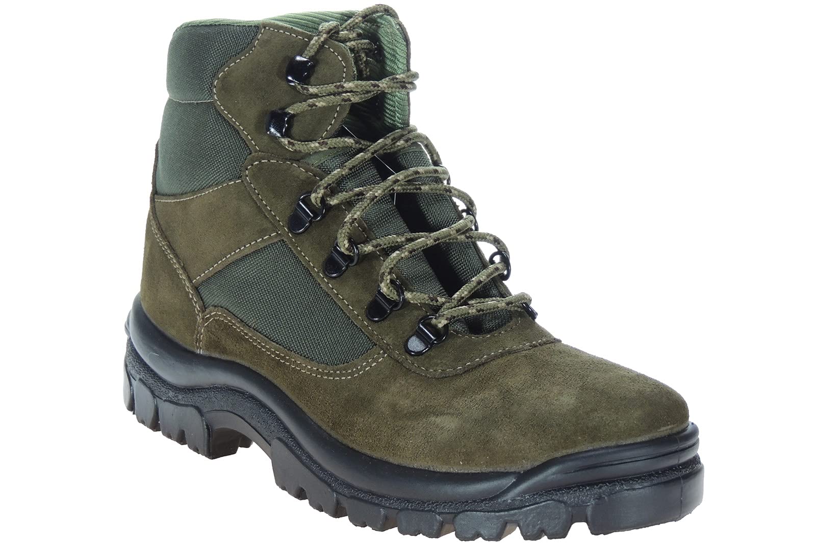 POSTIGO: Botas de Trekking para Montaña Senderismo Acampadas y Trabajo - Unisex para Niños y Adultos - Piel Serraje y Nailon - Gran Resistencia y Agarre. Verde Talla 43