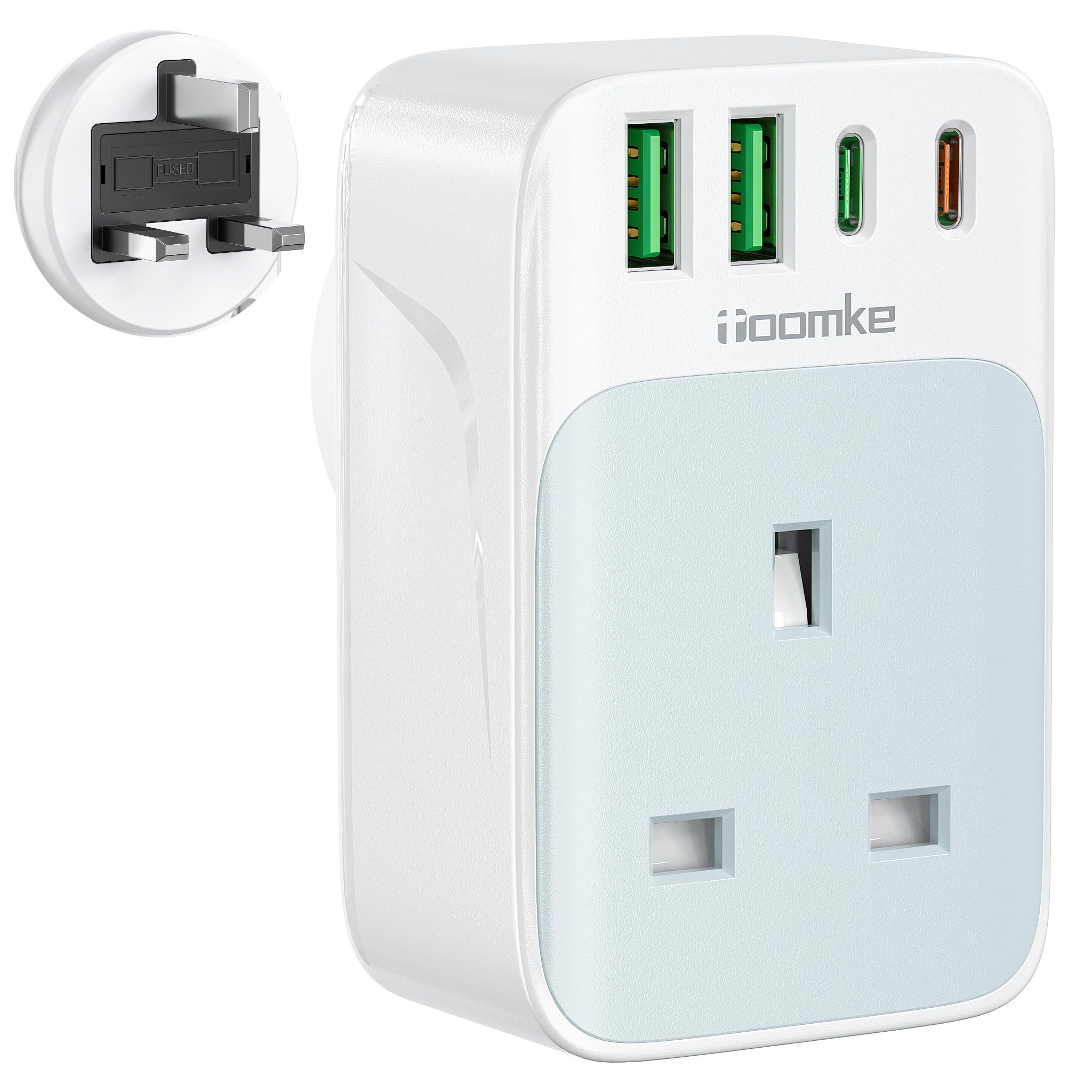 Plug Extension Socket with USB C PD 35W, Toomke Multi Plug Adapter with 2 Type-A and 2 USB-C, UK Wall Charger Socket 13A Fused Plug Wall Plug Socket Adapter UK for Home, Office, School Supplies