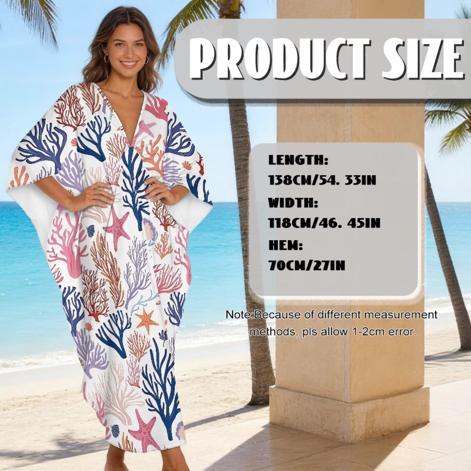 Abito caftano da donna, taglie forti, maniche a pipistrello, abito da spiaggia con scollo a V, vestibilità ampia, copricostume da bagno