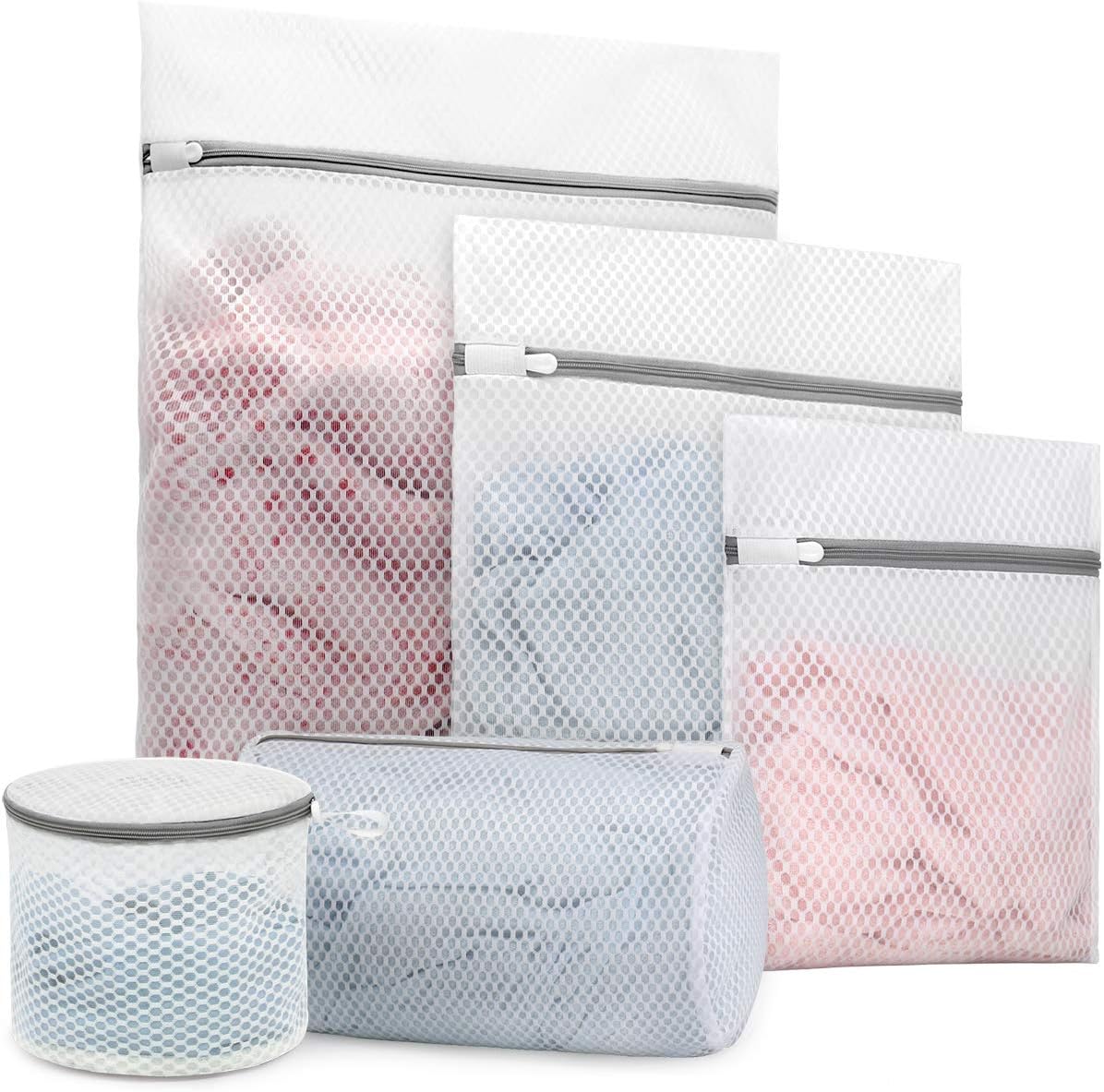 Muchfun5Pcs Durable Honeycomb Mesh Laundry Bags for Delicates (1 Large 16 x 20 Inches, 1 Medium 12 x 16 Inches, 1 Small 9 x 12 Inches, 1 Cylinder 8 x 12 Inches, 1 Bra Wash Bag 6 x 7 Inches)