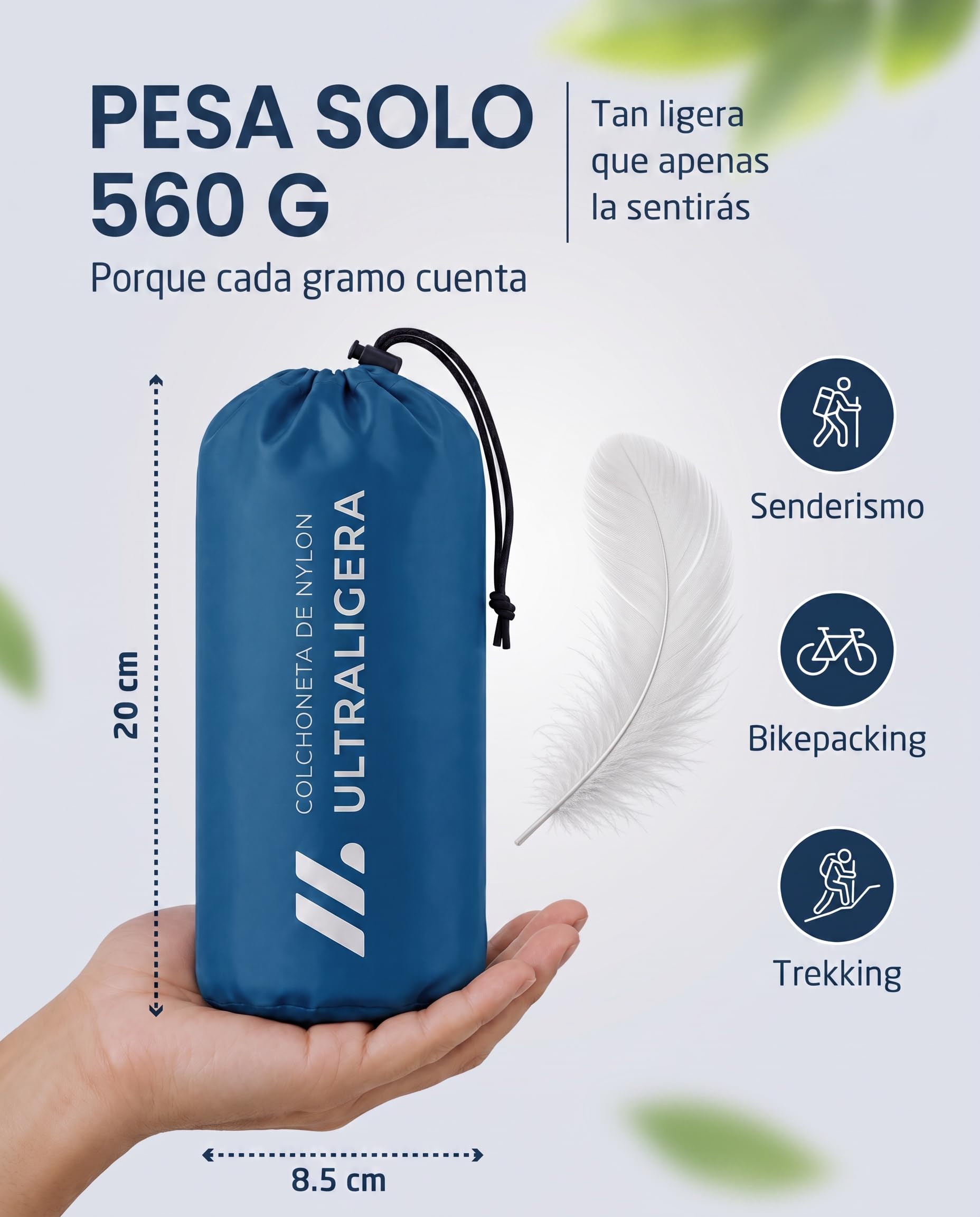 NORDMUT® Colchoneta Ultraligera [con Kit de Reparación] – Colchón Inflable de Camping, Tamaño Compacto – Colchoneta Outdoor Impermeable para Tienda & Festivales (Azul)