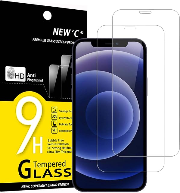NEW'C [2 sztuki] ochraniacz ekranu do iPhone 12 Mini (5.4"), Folia ochronna ze szkła hartowanego bez pęcherzyków powietrza, odporność na zarysowania