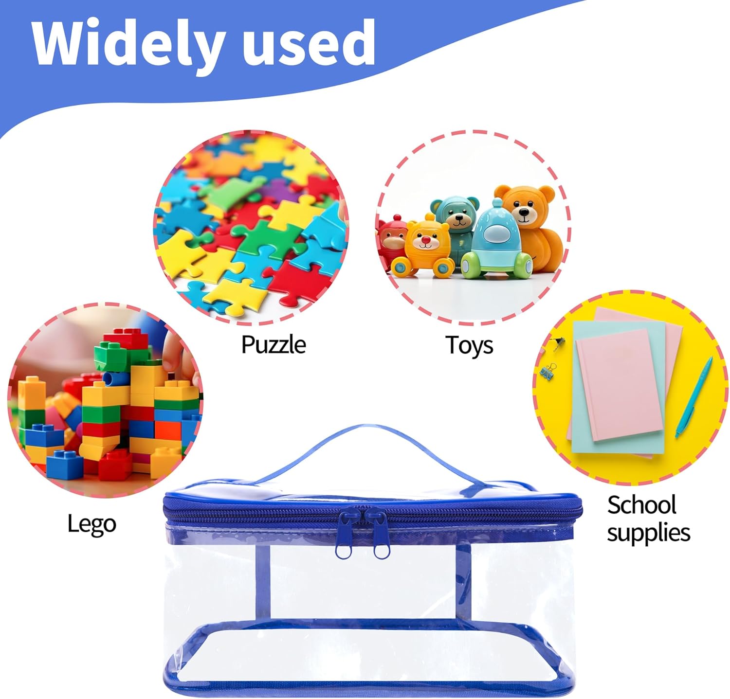 3 Packs Clear Toy Storage Bags- 9.4 x 6.7 x 4.3 Inch Transparent PVC Toy Organizing Bags with Zipper- Waterproof Toy Storage Organizer Pouch for Building Blocks, Small Toys (Blue) - Image 4