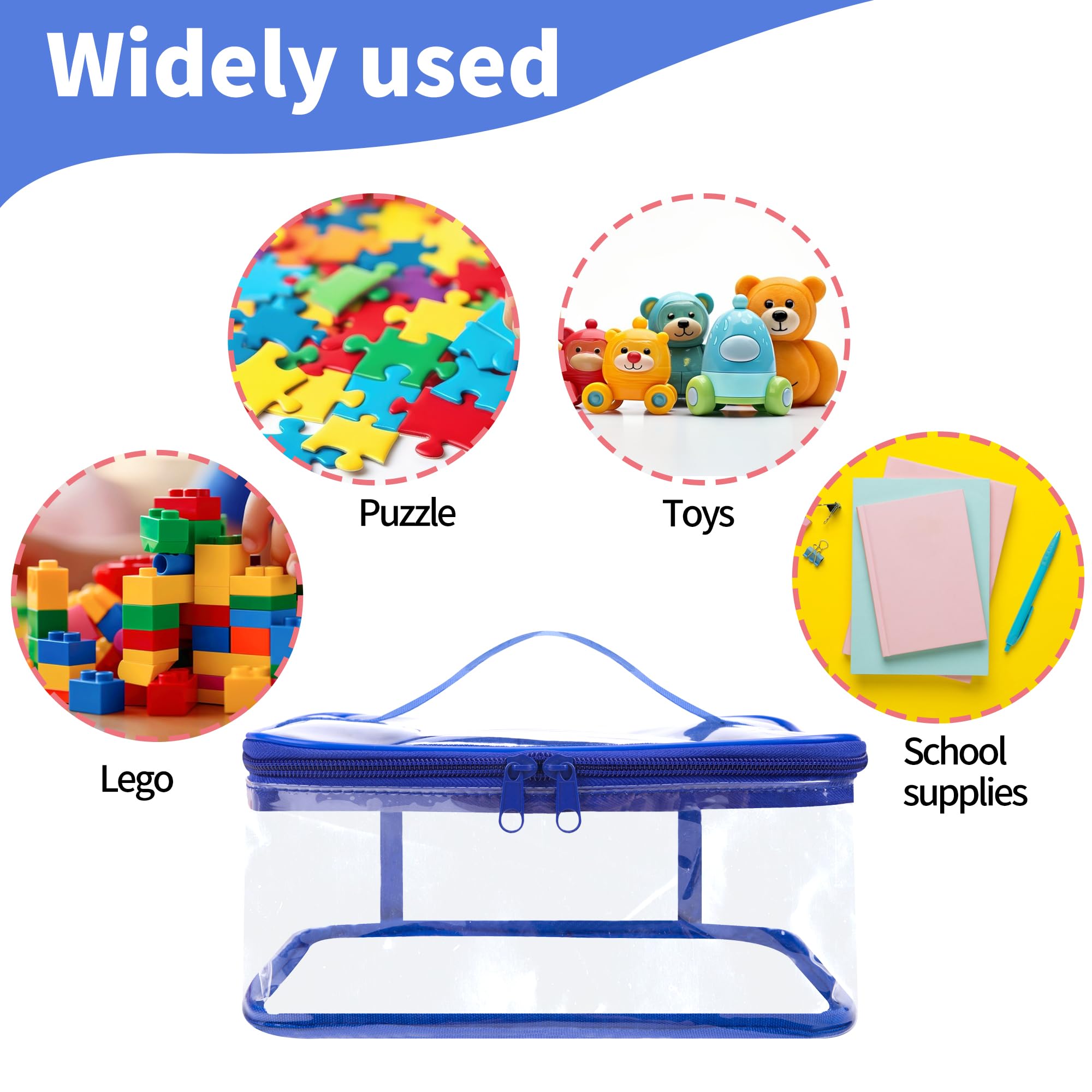 Lot De 3 Sacs De Rangement Pour Jouets En PVC Transparent Avec Fermeture éclair - Pochette De Rangement étanche Pour Blocs De Construction, Petits Jouets (bleu